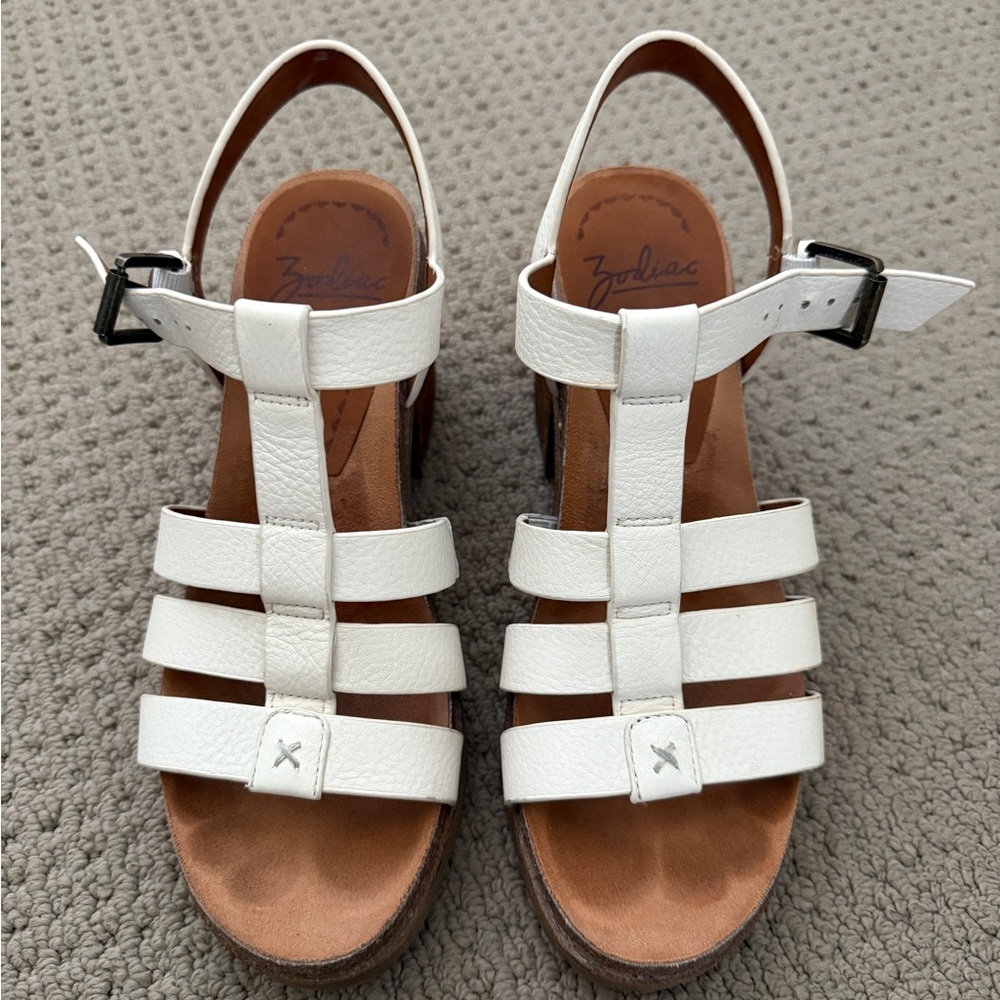 Strappy White Leather Sandals, Size 8.5 by Zodiac